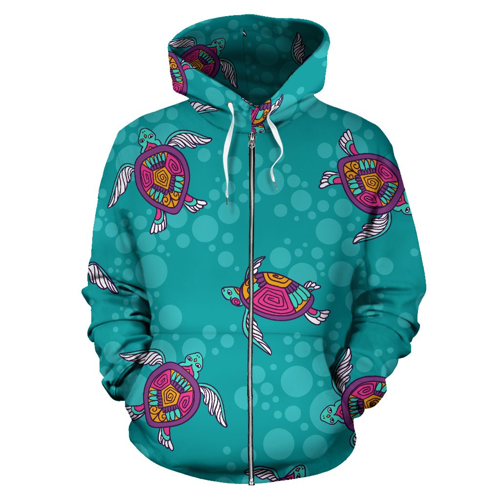 Sea Turtle Pattern All Over Zip Up Hoodie