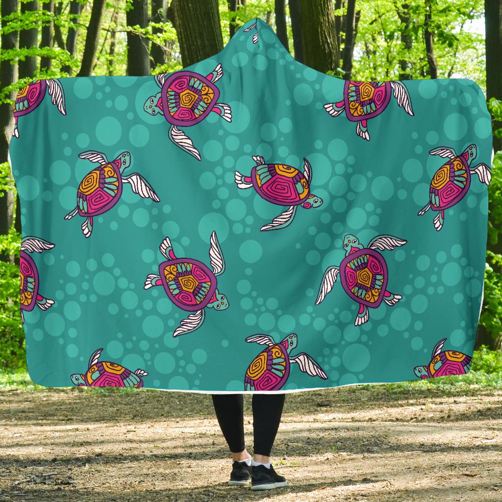 Sea Turtle Pattern Hooded Blanket-JORJUNE.COM