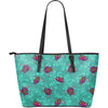 Sea Turtle Pattern Large Leather Tote Bag