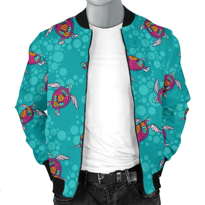 Sea Turtle Pattern Men Casual Bomber Jacket
