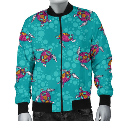 Sea Turtle Pattern Men Casual Bomber Jacket