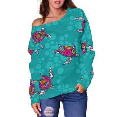 Sea Turtle Pattern Off Shoulder Sweatshirt