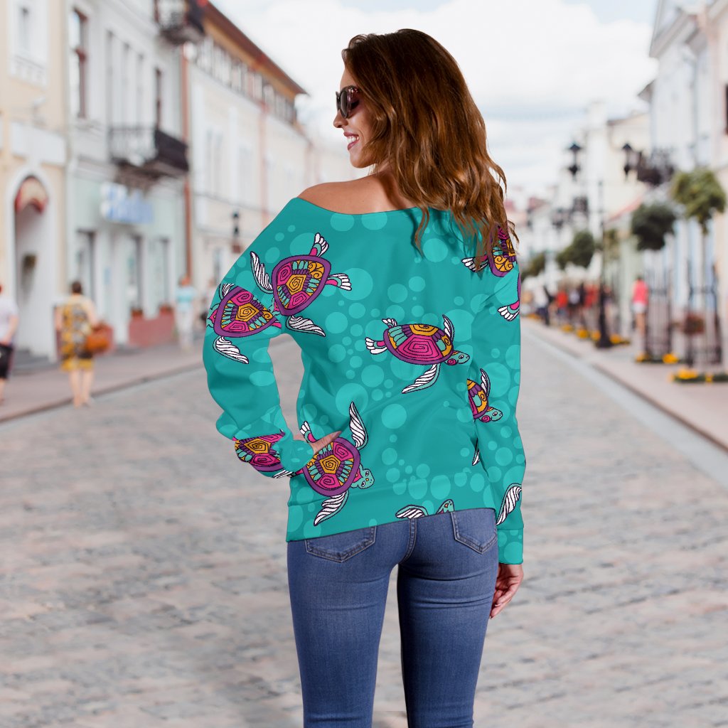 Sea Turtle Pattern Off Shoulder Sweatshirt