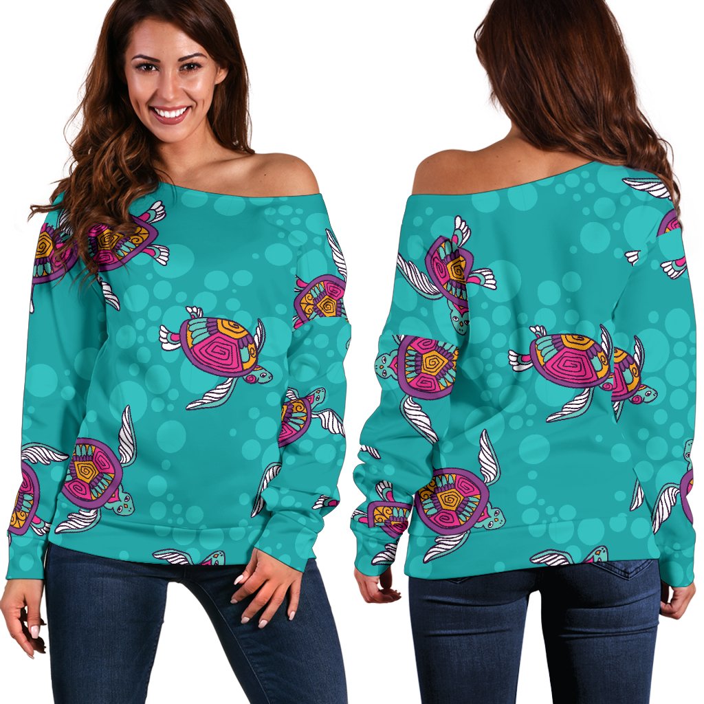 Sea Turtle Pattern Off Shoulder Sweatshirt