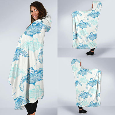 Sea Turtle Pattern Print Design T01 Hooded Blanket-JORJUNE.COM