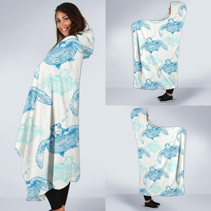 Sea Turtle Pattern Print Design T01 Hooded Blanket-JORJUNE.COM