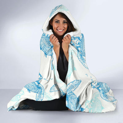 Sea Turtle Pattern Print Design T01 Hooded Blanket-JORJUNE.COM