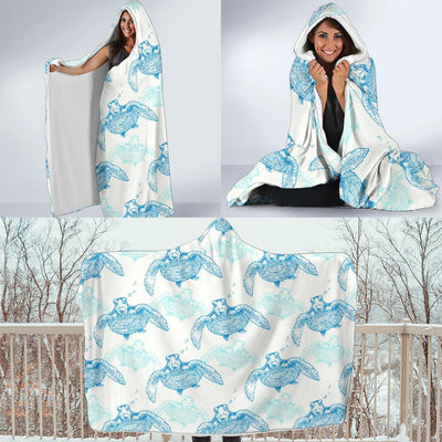 Sea Turtle Pattern Print Design T01 Hooded Blanket-JORJUNE.COM