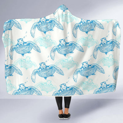 Sea Turtle Pattern Print Design T01 Hooded Blanket-JORJUNE.COM