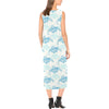 Sea Turtle Pattern Print Design T01 Sleeveless Open Fork Long Dress