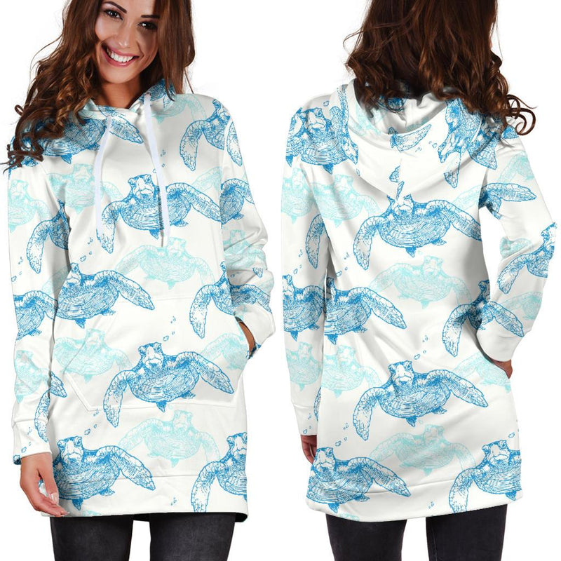 Sea Turtle Pattern Print Design T01 Women Hoodie Dress