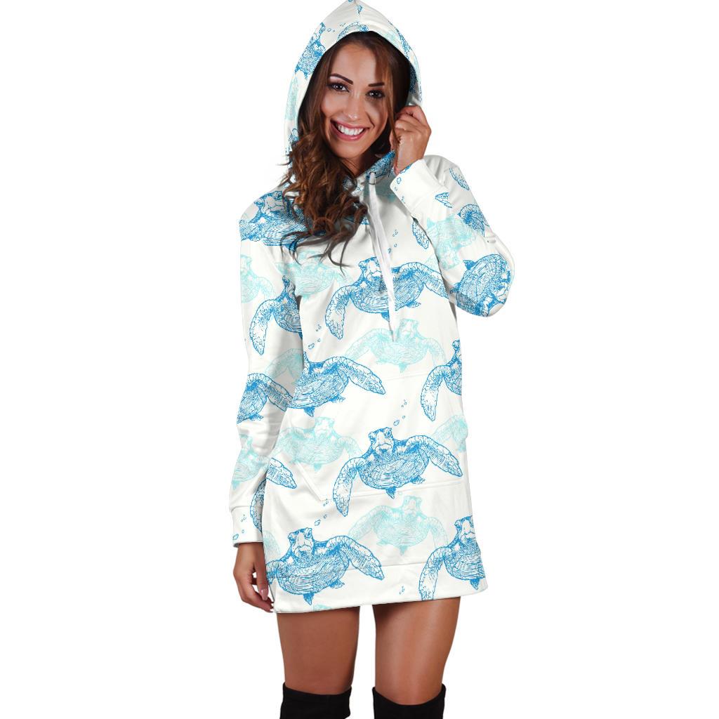 Sea Turtle Pattern Print Design T01 Women Hoodie Dress