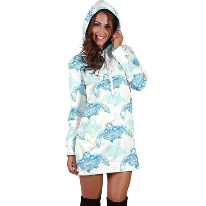 Sea Turtle Pattern Print Design T01 Women Hoodie Dress