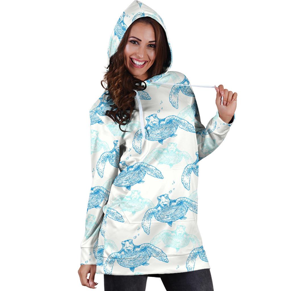 Sea Turtle Pattern Print Design T01 Women Hoodie Dress