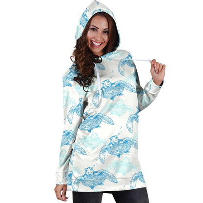Sea Turtle Pattern Print Design T01 Women Hoodie Dress