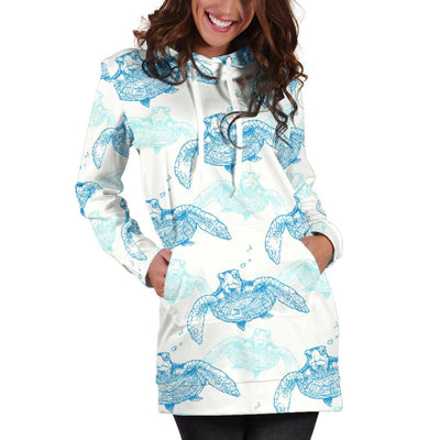 Sea Turtle Pattern Print Design T01 Women Hoodie Dress