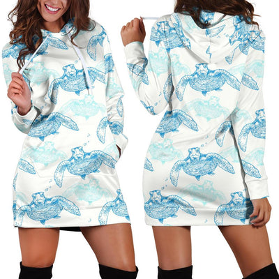 Sea Turtle Pattern Print Design T01 Women Hoodie Dress