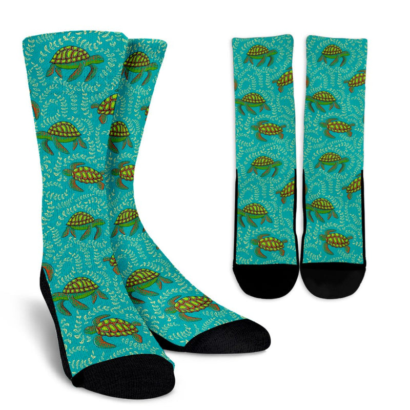 Sea Turtle Pattern Print Design T010 Crew Socks-JORJUNE.COM