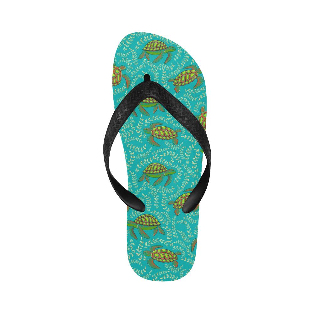 Sea Turtle Pattern Print Design T010 Flip Flops-JorJune