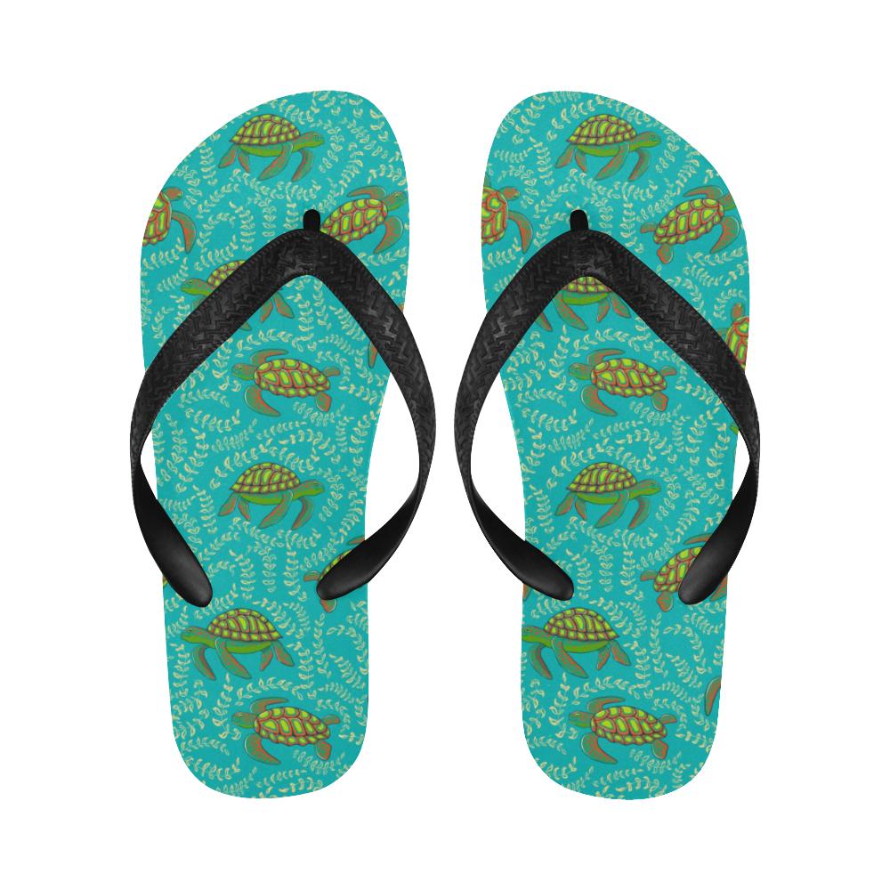 Sea Turtle Pattern Print Design T010 Flip Flops-JorJune