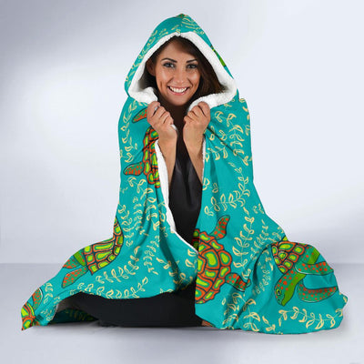 Sea Turtle Pattern Print Design T010 Hooded Blanket-JORJUNE.COM