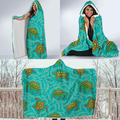 Sea Turtle Pattern Print Design T010 Hooded Blanket-JORJUNE.COM