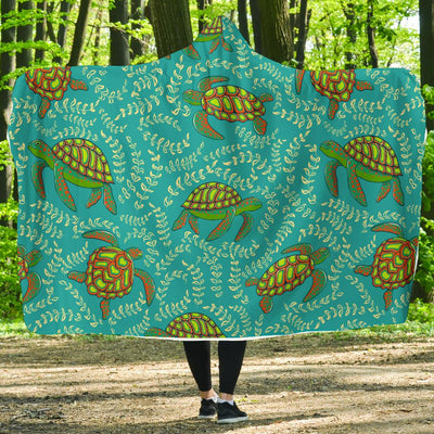 Sea Turtle Pattern Print Design T010 Hooded Blanket-JORJUNE.COM