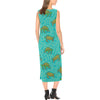 Sea Turtle Pattern Print Design T010 Sleeveless Open Fork Long Dress