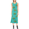 Sea Turtle Pattern Print Design T010 Sleeveless Open Fork Long Dress