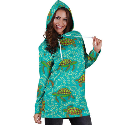 Sea Turtle Pattern Print Design T010 Women Hoodie Dress