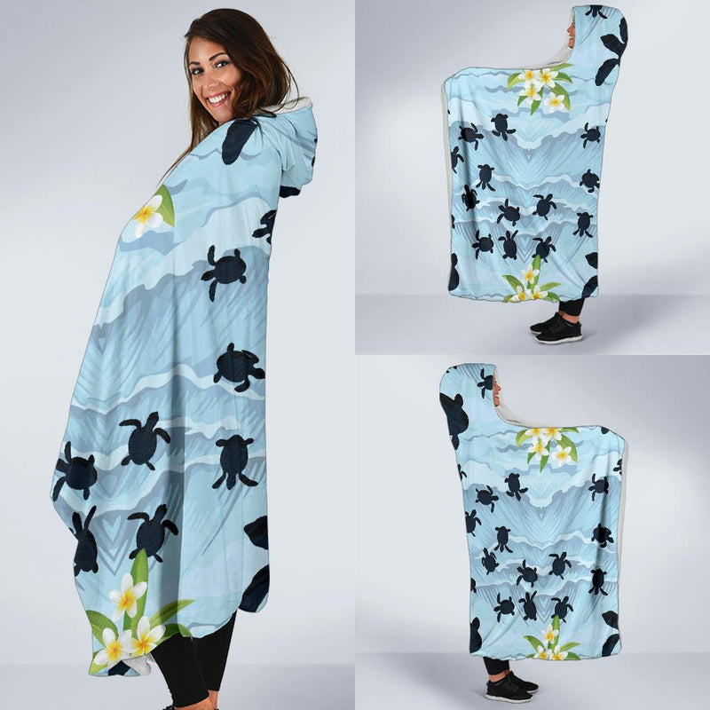 Sea Turtle Pattern Print Design T011 Hooded Blanket-JORJUNE.COM