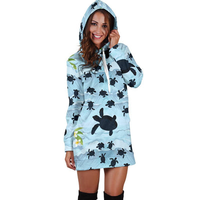 Sea Turtle Pattern Print Design T011 Women Hoodie Dress