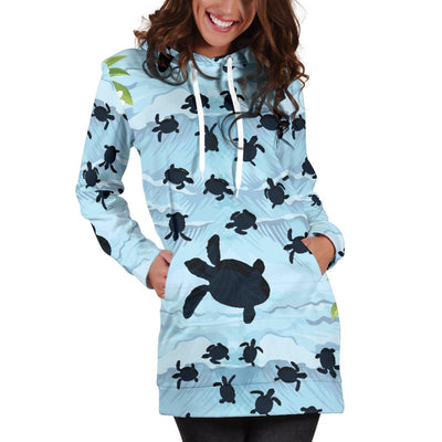 Sea Turtle Pattern Print Design T011 Women Hoodie Dress