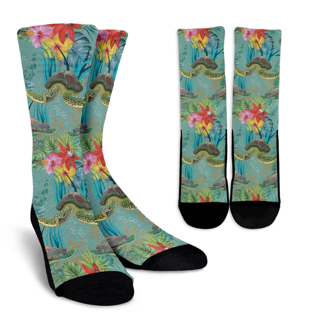 Sea Turtle Pattern Print Design T012 Crew Socks-JORJUNE.COM