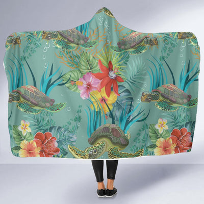 Sea Turtle Pattern Print Design T012 Hooded Blanket-JORJUNE.COM