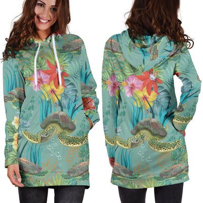 Sea Turtle Pattern Print Design T012 Women Hoodie Dress