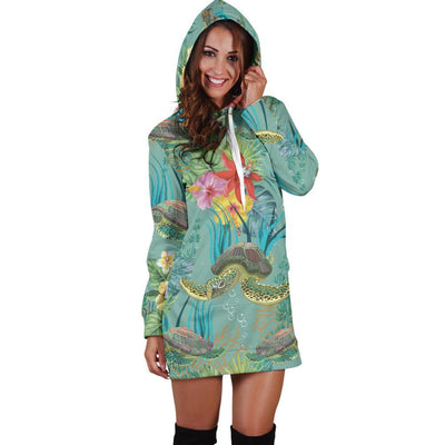 Sea Turtle Pattern Print Design T012 Women Hoodie Dress