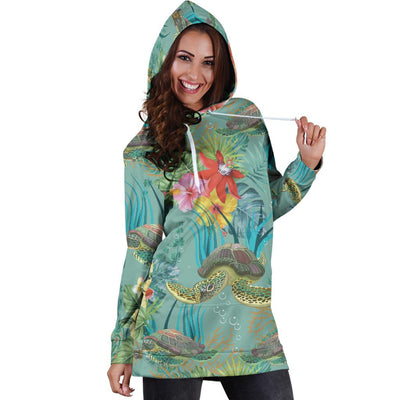 Sea Turtle Pattern Print Design T012 Women Hoodie Dress