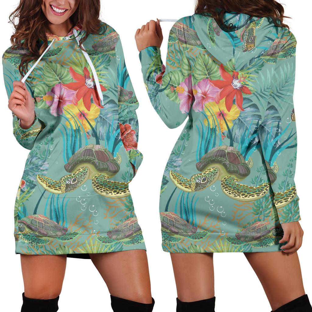 Sea Turtle Pattern Print Design T012 Women Hoodie Dress