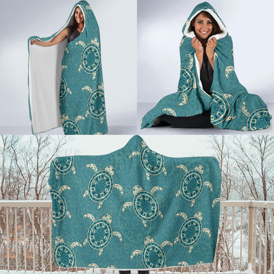 Sea Turtle Pattern Print Design T02 Hooded Blanket-JORJUNE.COM