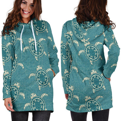 Sea Turtle Pattern Print Design T02 Women Hoodie Dress