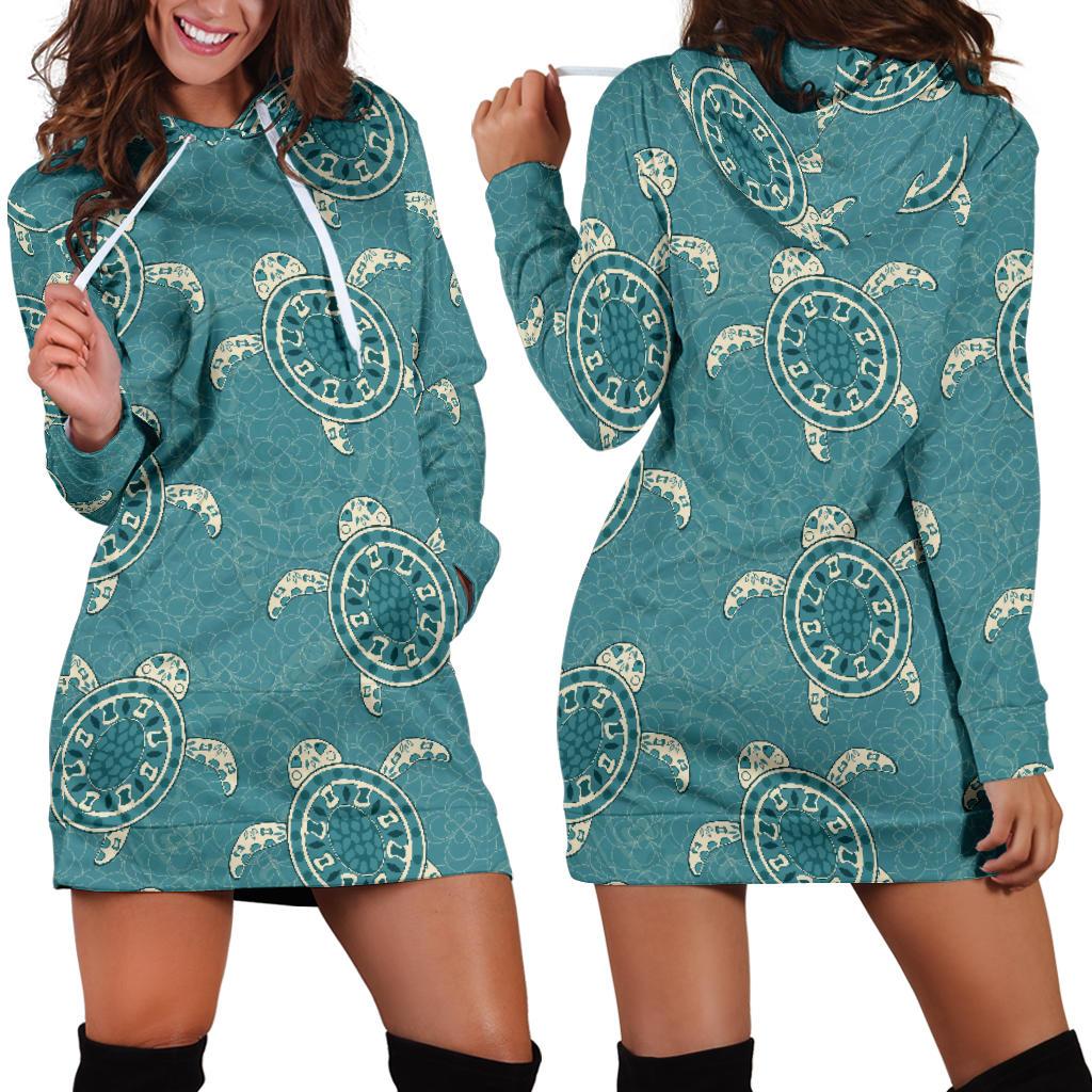 Sea Turtle Pattern Print Design T02 Women Hoodie Dress