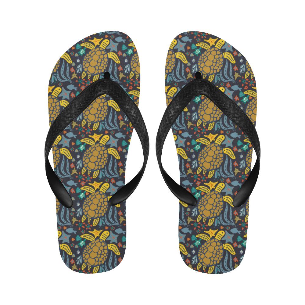 Sea Turtle Pattern Print Design T03 Flip Flops-JorJune