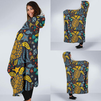 Sea Turtle Pattern Print Design T03 Hooded Blanket-JORJUNE.COM