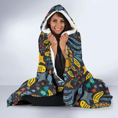 Sea Turtle Pattern Print Design T03 Hooded Blanket-JORJUNE.COM