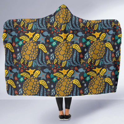 Sea Turtle Pattern Print Design T03 Hooded Blanket-JORJUNE.COM