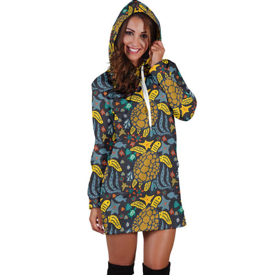 Sea Turtle Pattern Print Design T03 Women Hoodie Dress