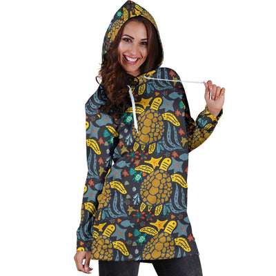 Sea Turtle Pattern Print Design T03 Women Hoodie Dress