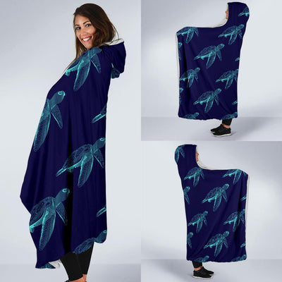 Sea Turtle Pattern Print Design T04 Hooded Blanket-JORJUNE.COM