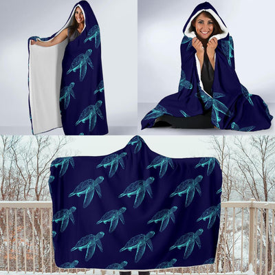 Sea Turtle Pattern Print Design T04 Hooded Blanket-JORJUNE.COM